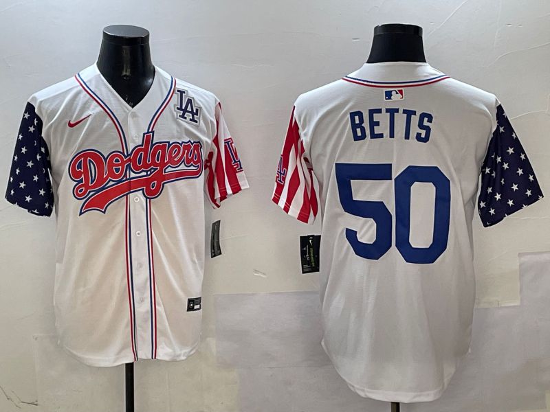 Men Los Angeles Dodgers 50 Betts White a generation of national flags Joint name 2025 Nike MLB Jersey style 2
